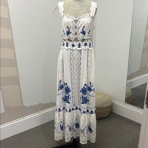 Farm Rio cutout linen and Lace Dress